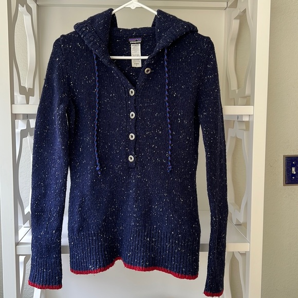 Patagonia Merino Wool Ranchito Flecked Hoodie Sweater Blue Women’s Size S - Picture 1 of 4